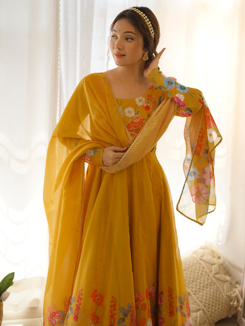 Mustard Heavy Pure Soft Organza Silk Anarkali Suit 194897 Back View