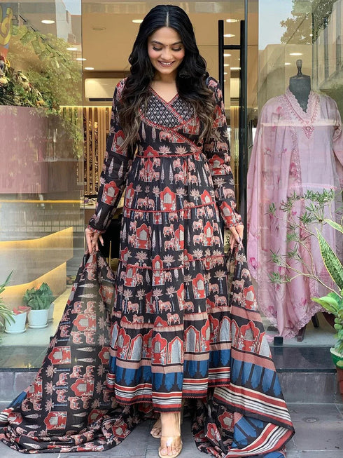 Multi Muslin Anarkali Suit 194906 Closure View