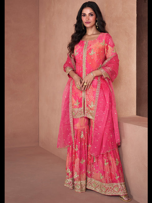 Pink Heavy Fox Georgette Sharara Suit 195046