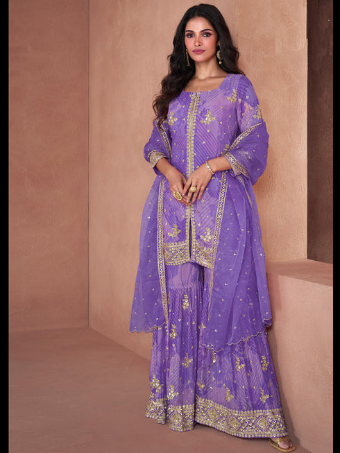 Purple Heavy Fox Georgette Sharara Suit 195048