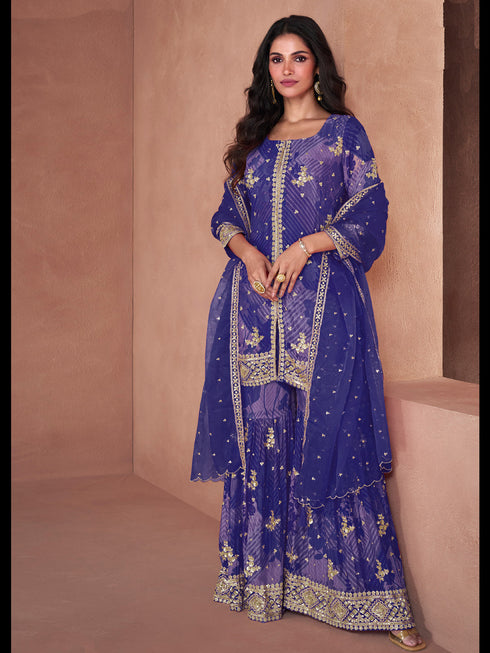 Navy Blue Heavy Fox Georgette Sharara Suit 195052