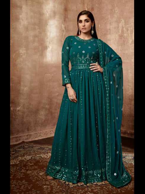 Teal Heavy Georgette Anarkali Dress 195173