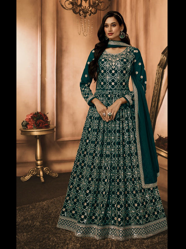 Green Heavy Georgette Anarkali Dress 195174