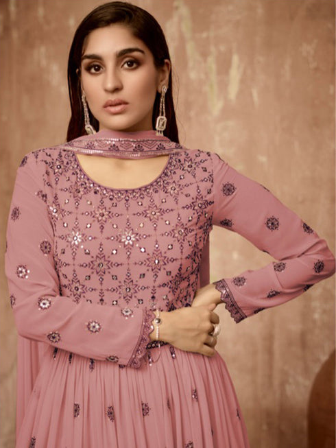 Pink Heavy Georgette Anarkali Dress 195180 Closure View