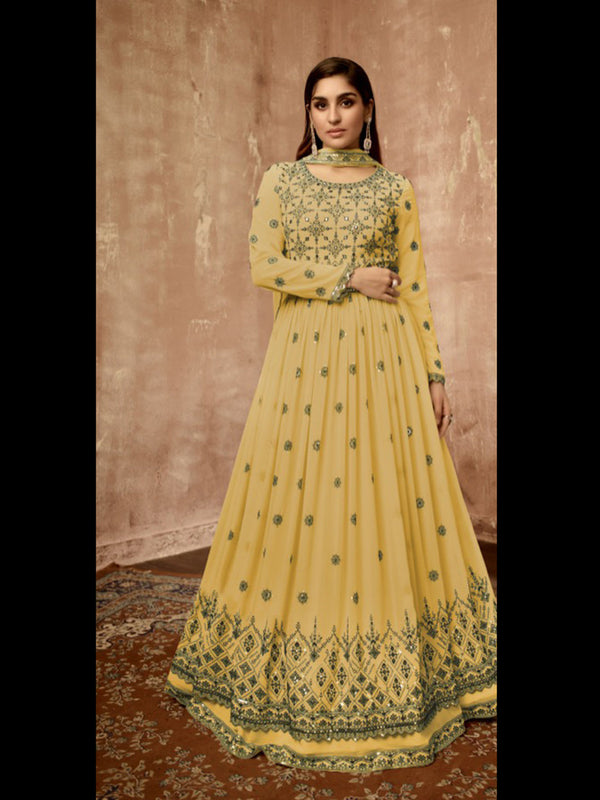 Light Yellow Heavy Georgette Anarkali Dress 195181