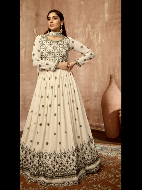 Off White Heavy Georgette Anarkali Dress 195183