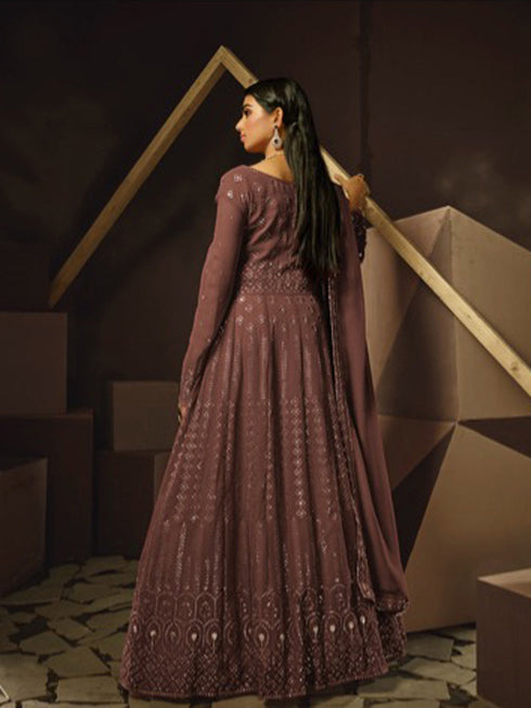 Mauve Heavy Georgette Anarkali Dress 195186 Closure View