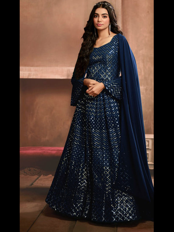 Navy Blue Heavy Georgette Anarkali Dress 195192