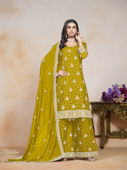 Yellow Chinon Sharara Suit 195216