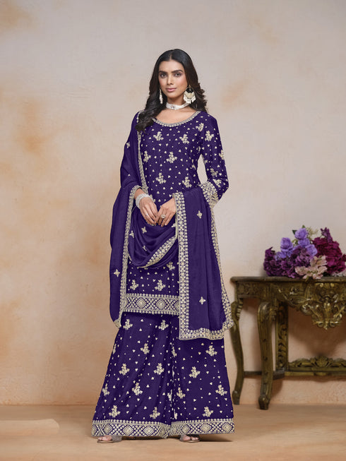 Purple Chinon Sharara Suit 195217 Closure View