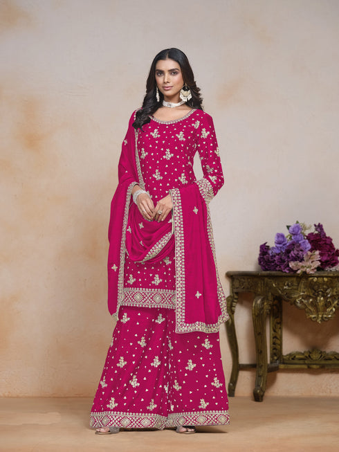 Rani Pink Chinon Sharara Suit 195219 Closure View