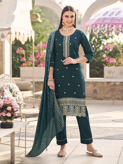 Teal Premium Viscose Roman Silk Pant Suit 198480