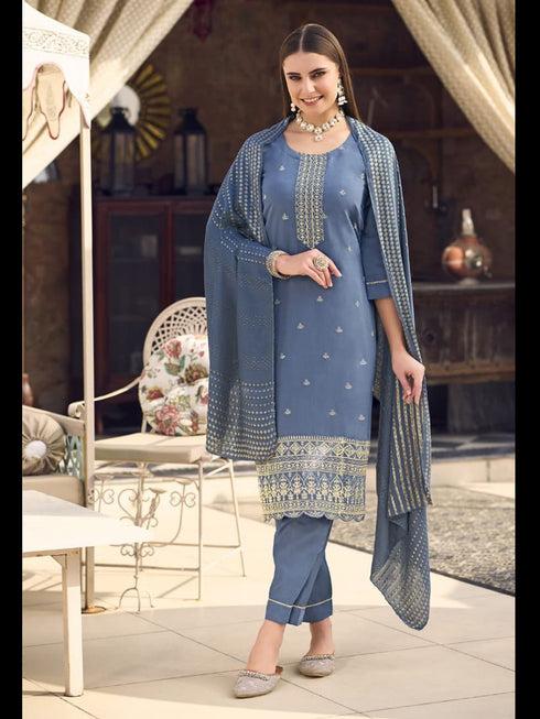 Grey Premium Viscose Roman Silk Pant Suit 198481