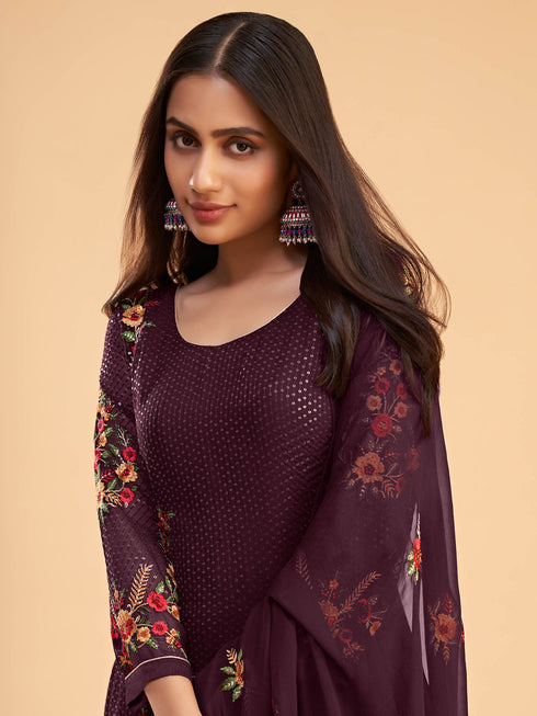 Wine Georgette Pant Suit 199465 Closure View