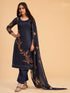 Navy Blue Georgette Pant Suit 199466 Closure View