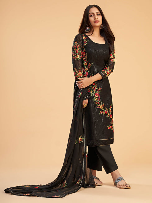 Black Georgette Pant Suit 199467 Closure View