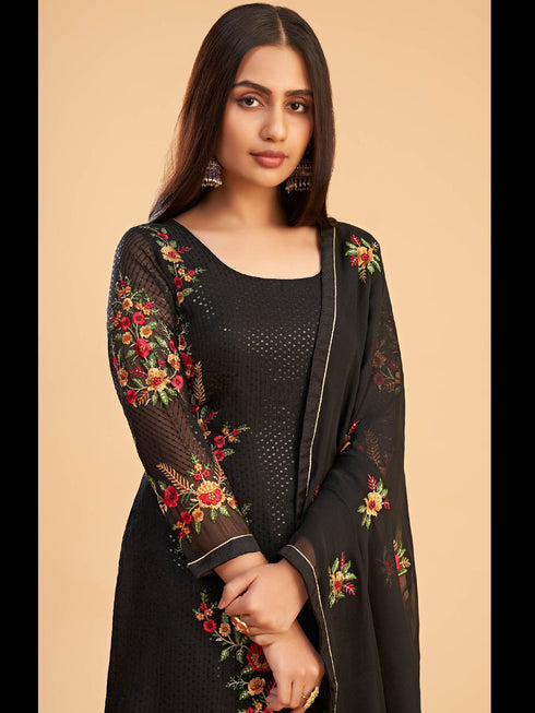 Black Georgette Pant Suit 199467 Back View