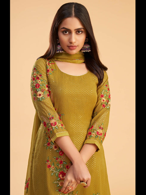 Mustard Georgette Pant Suit 199468 Back View