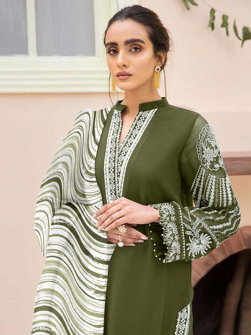 Mehendi Green Georgette Pant Suit 199566 Closure View