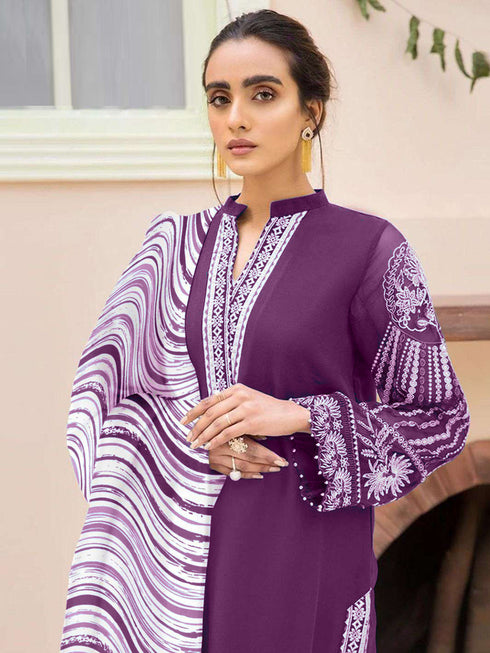 Purple Georgette Pant Suit 199567 Closure View