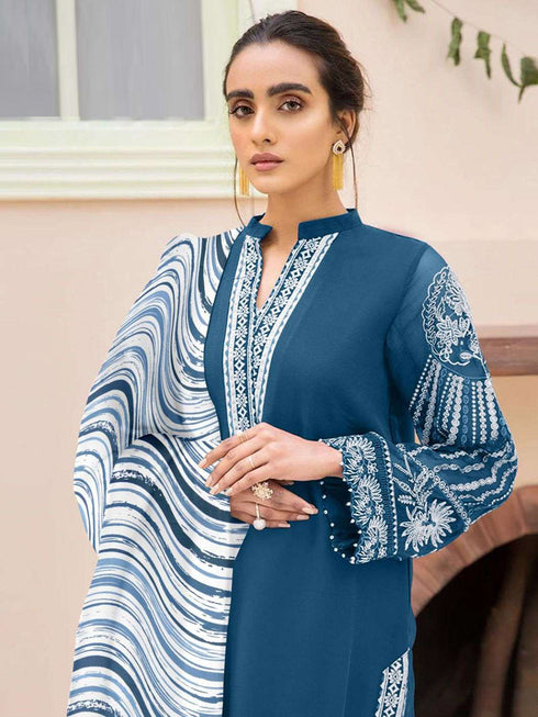 Teal Georgette Pant Suit 199568 Closure View