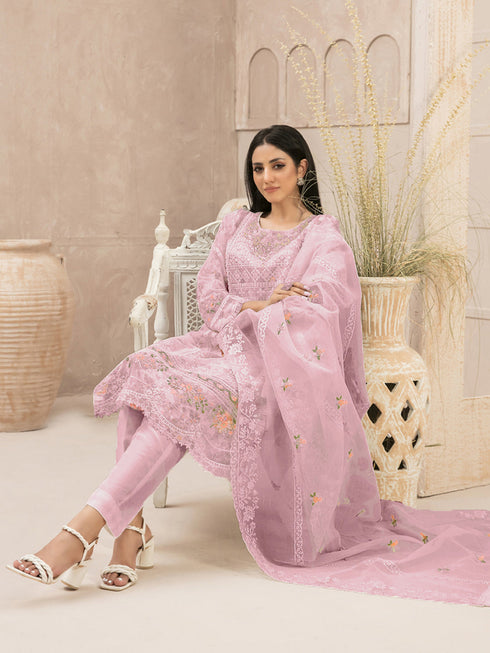 Baby Pink Heavy Organza Pant Suit 199569 Back View