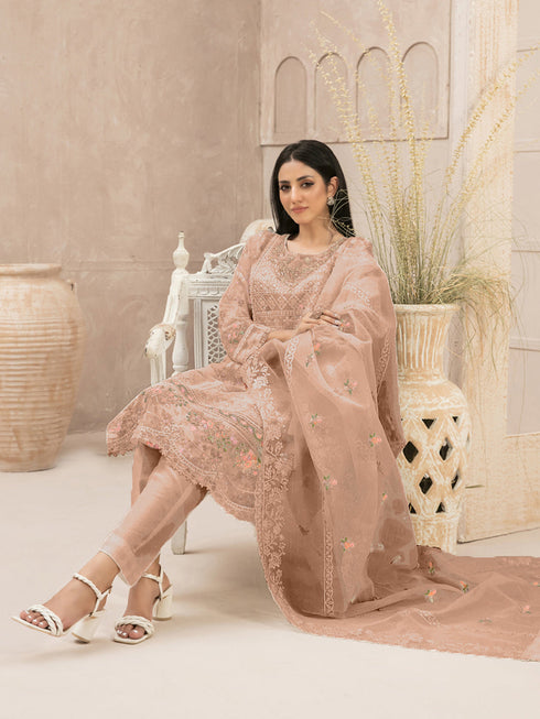 Light Brown Heavy Organza Pant Suit 199570 Back View