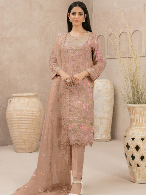 Light Brown Heavy Organza Pant Suit 199570