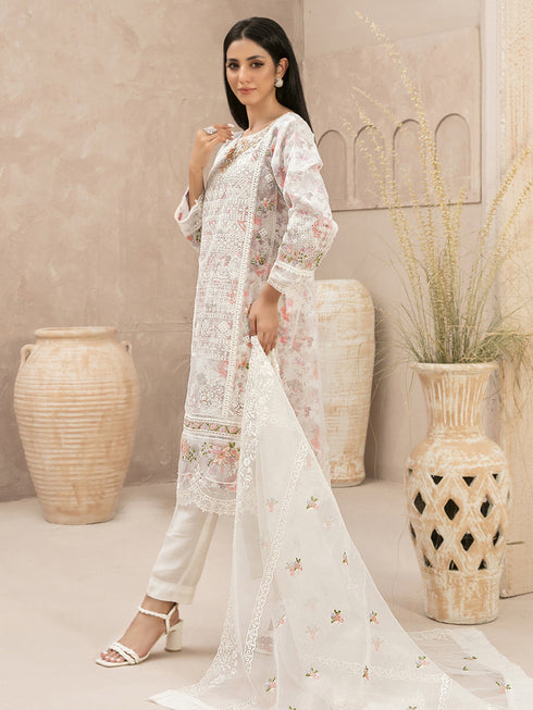 White Heavy Organza Pant Suit 199572 Closure View