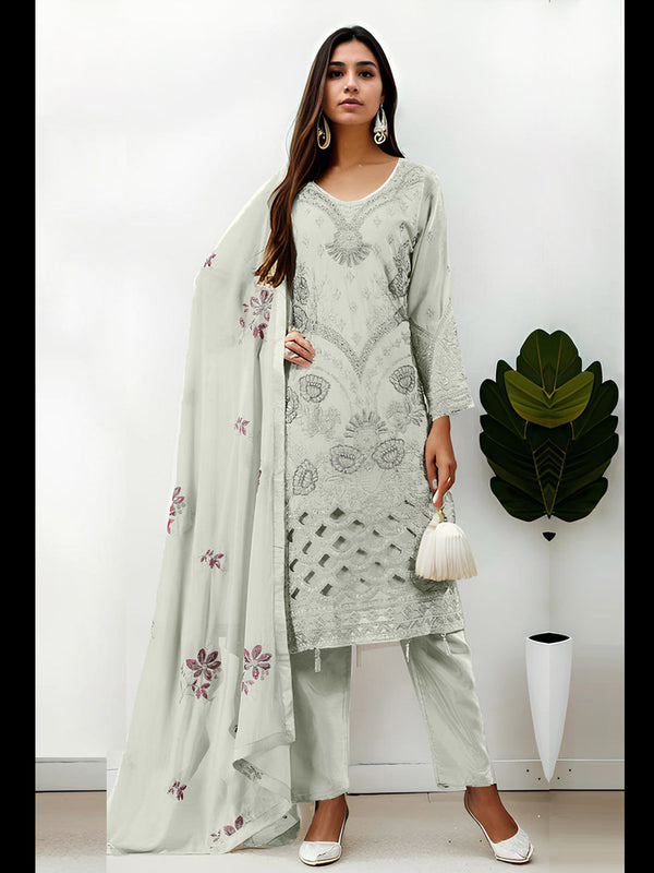 Off White Georgette Pant Suit 199578