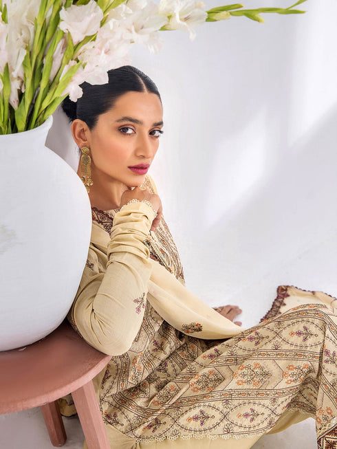 Biege Heavy Cotton Pant Suit 199772 Closure View