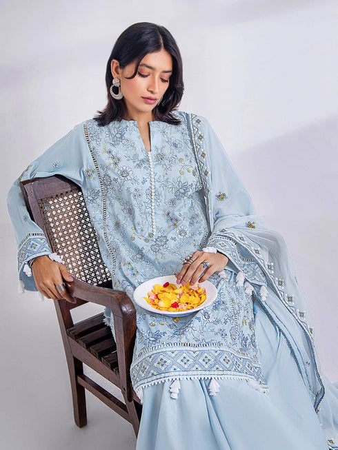 Sky Blue Heavy Cotton Palazzo Suit 199775 Closure View