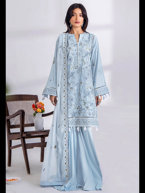 Sky Blue Heavy Cotton Palazzo Suit 199775