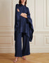 Designer Party Wear Readymade One Piece Navy Blue Korean Nida Pant Suit Front View