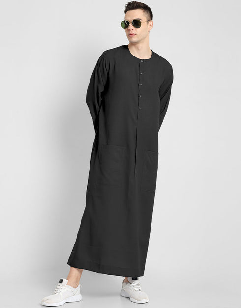 Black Thobes Cotton Blend Plain Solid Work