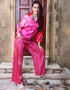 Designer Party Wear Readymade Co-Ords Set Florosant Pink Satin Silk Pant Shirt Front View