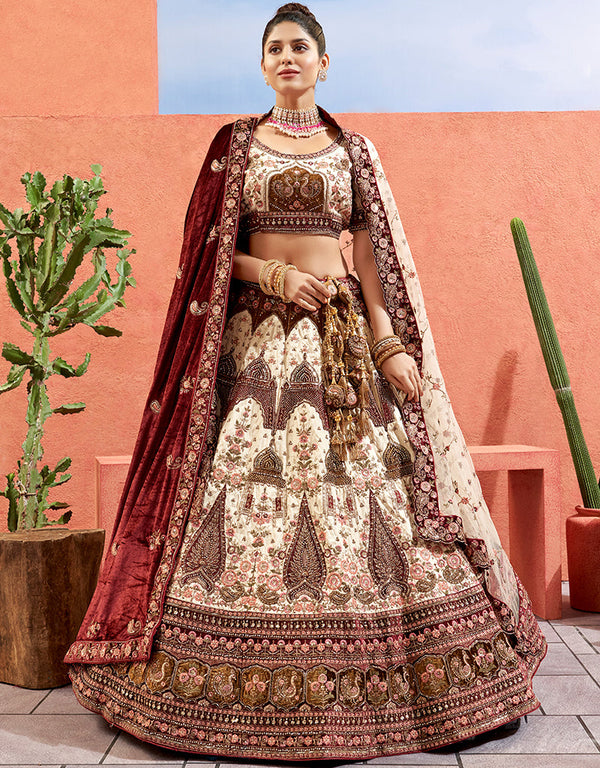 Heavy Traditional Designer Wedding Bridal Wear Lehenga Choli Multicolor Silk Lehenga Choli Front View