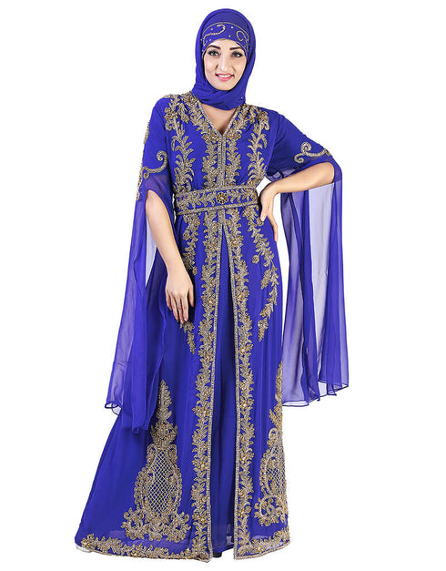 Trendy Blue Georgette Pearl Embroidery Kaftan