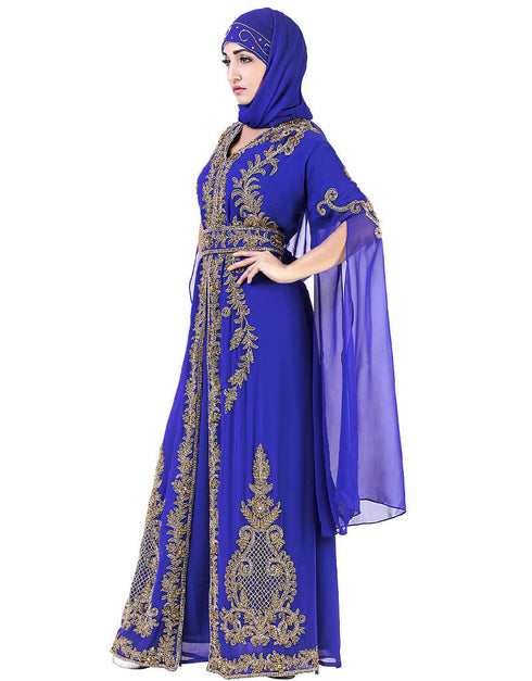 Trendy Blue Georgette Pearl Embroidery Kaftan