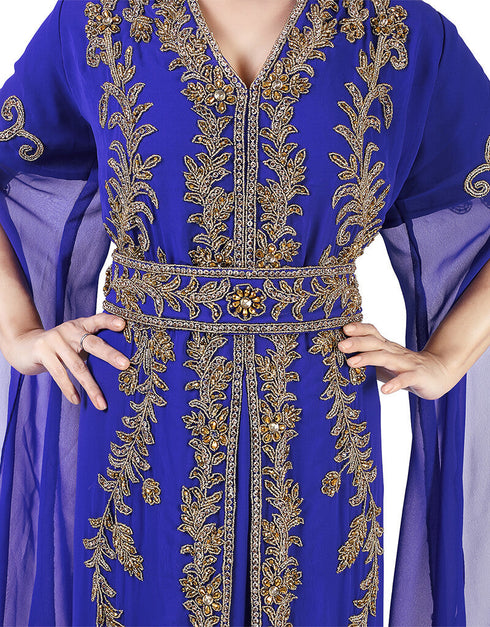 Trendy Blue Georgette Pearl Embroidery Kaftan