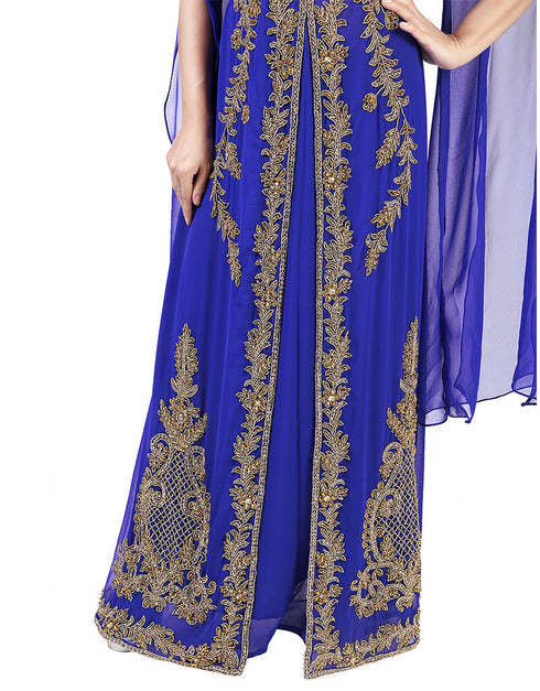 Trendy Blue Georgette Pearl Embroidery Kaftan