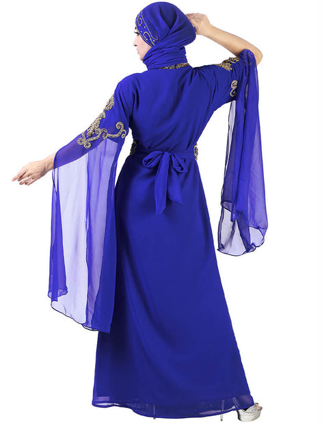 Trendy Blue Georgette Pearl Embroidery Kaftan