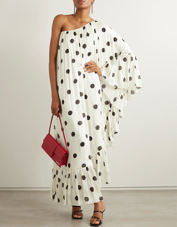 Designer Party Wear Off Shoulder Maxi Dress Off White Premium Twill Chiffon Maxi Dress Front View