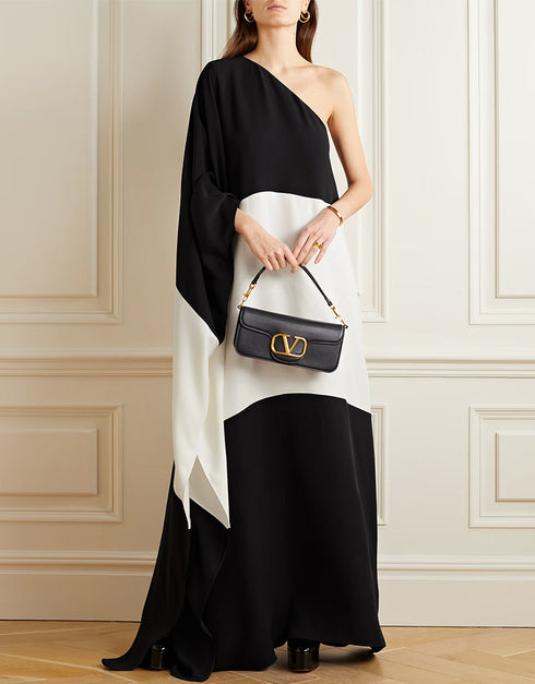 Designer Party Wear Readymade Maxi Dress Black Fluid Crepe Silk Suit Front View