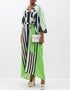 Designer Party Wear Belt Style Kaftan Maxi Dress Green Silk Crepe Maxi Dress Close-up View