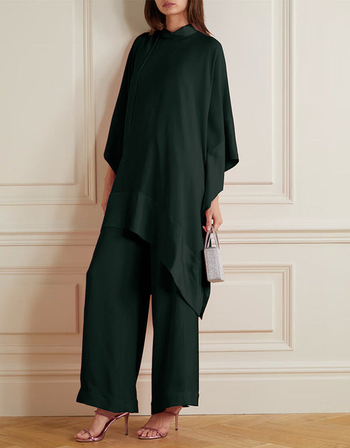 Designer Party Wear Readymade One Piece Dark Green Korean Nida Pant Suit Close-up View
