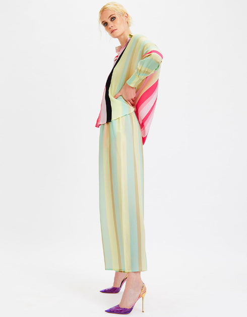 Designer Readymade Co-Ord Sets With Collar Cuff Shirt Style Light Grey Soft Silk Crepe Pant Suit Close-up View