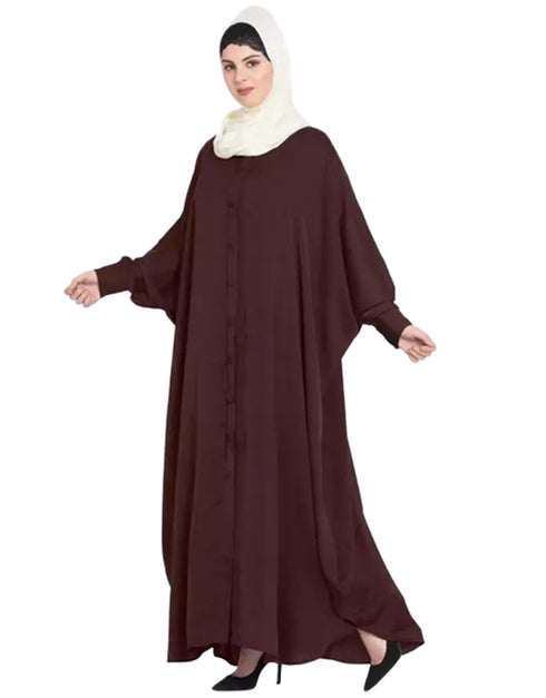 Chic Self-Buttoned Cuffs and Front Opening Butterfly Kaftan In the Shade of Dark Brown