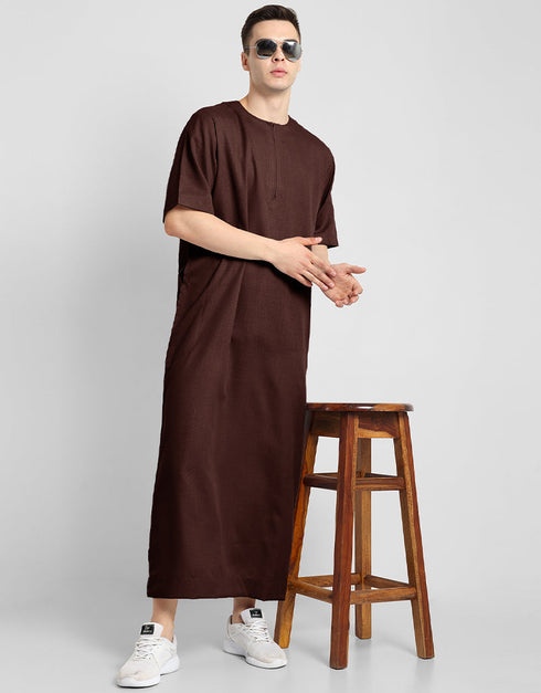 Brown Thobes Cotton Blend Plain Solid Work