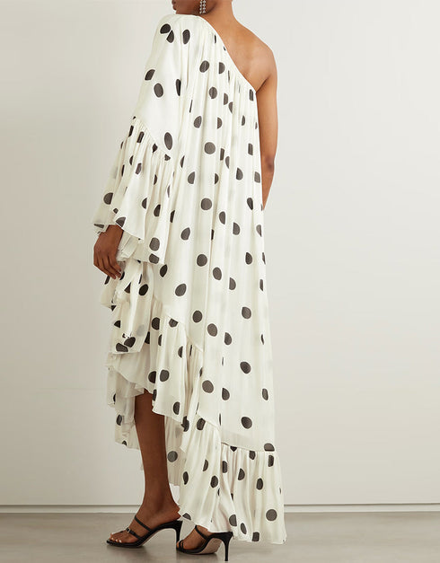 Designer Party Wear Off Shoulder Maxi Dress Off White Premium Twill Chiffon Maxi Dress Close-up View